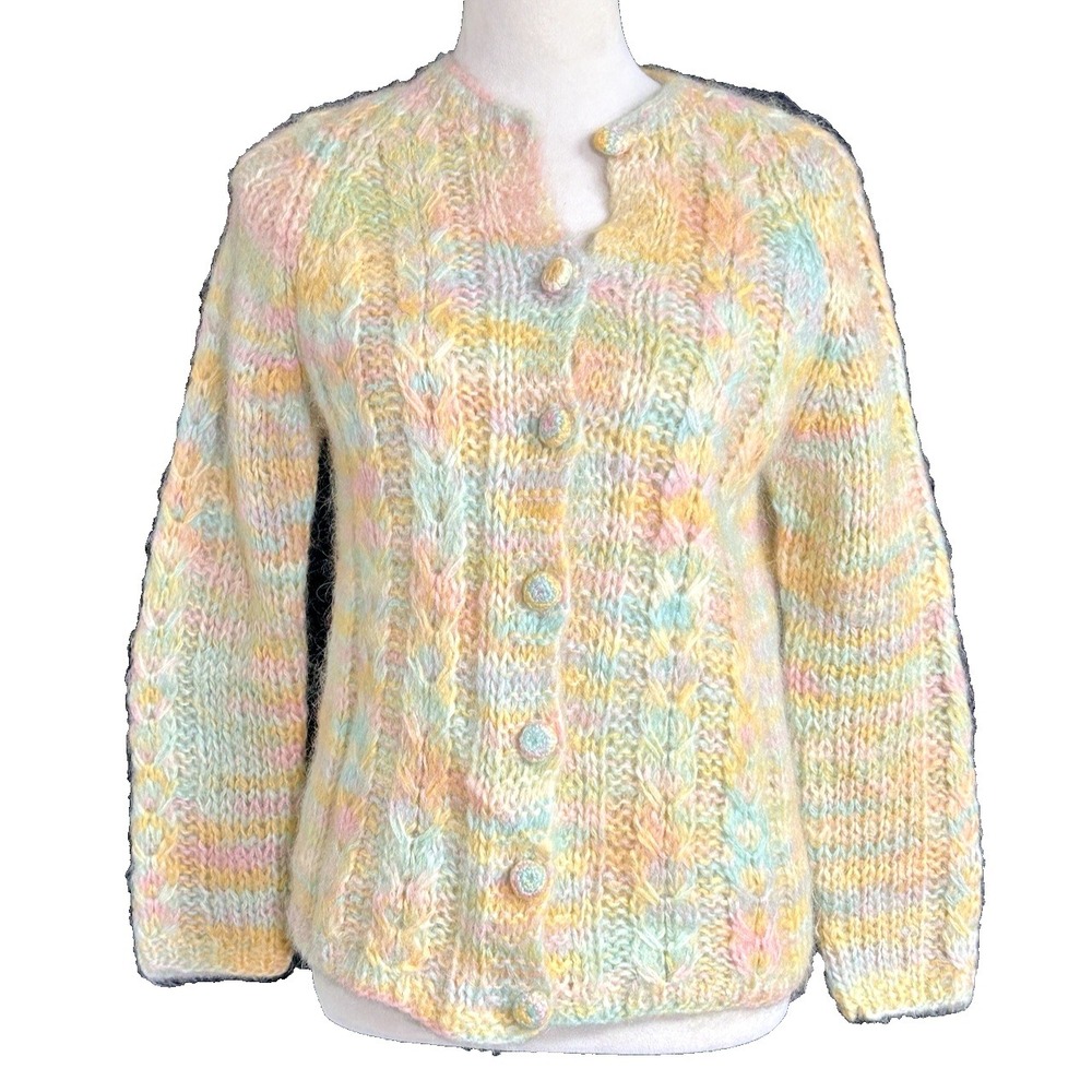 Vintage Marchessa of Italy Wool/Mohair Blend Cardigan Sweater Pastel Fits Medium